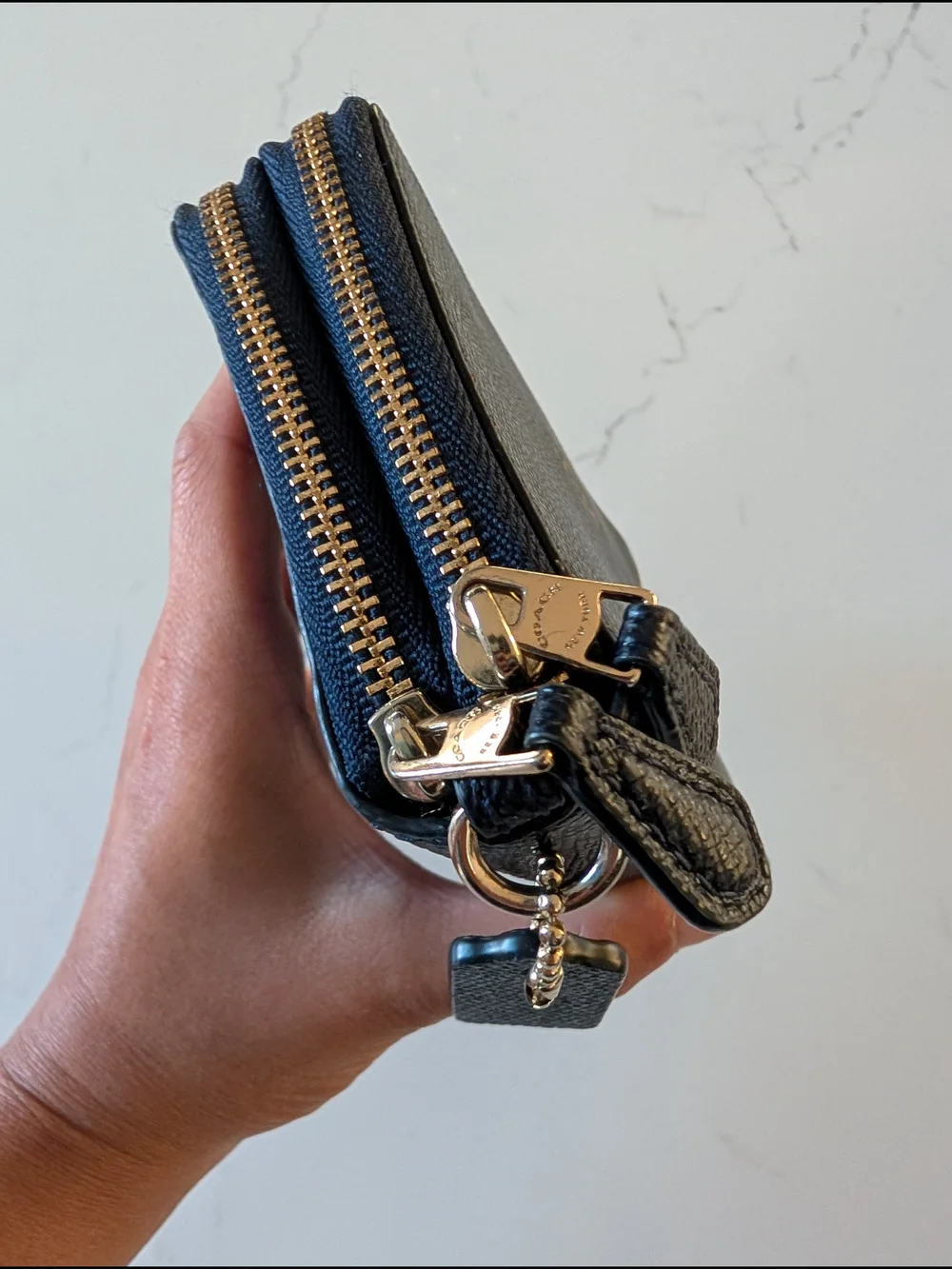 COACH Dark Navy Zip-Around Leather Wallet